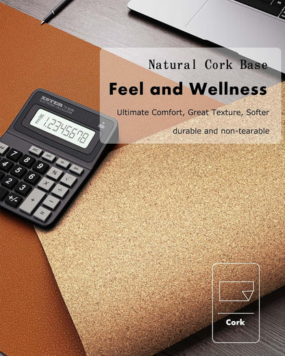 YSAGi Double-Sided Desk Pad, 31.5"x15.7"Leather Desk Mat, Eco Cork Desk Pad Protector,Large Mouse Pad,Waterproof Desk Blotter for Office/Home(Coffee)