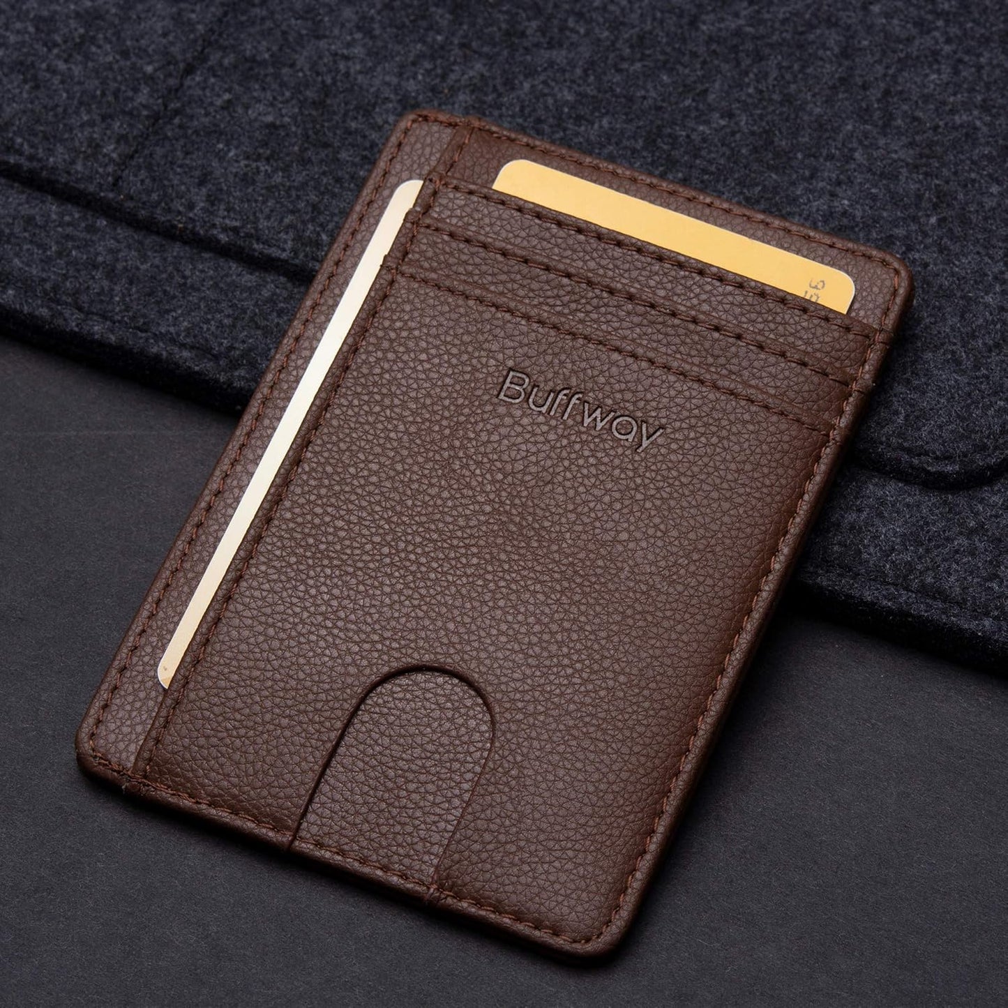 Buffway Slim Minimalist Front Pocket RFID Blocking Leather Wallets for Men and Women - Carbon Fiber Black - Colors B