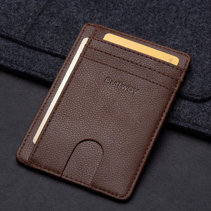 Buffway Slim Minimalist Front Pocket RFID Blocking Leather Wallets for Men and Women - Carbon Fiber Black - Colors B