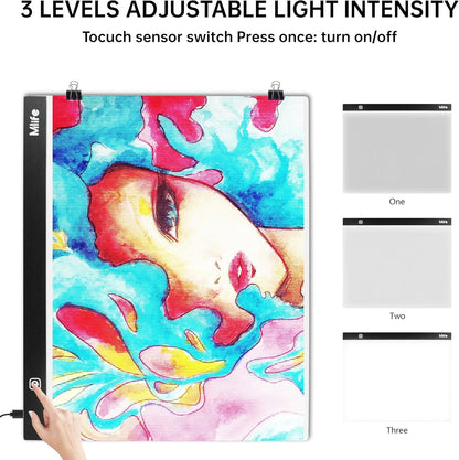 Mlife A2 LED Light Pad for Diamond Art Painting Light Board with 3 Brightness, Tracing Light Board with USB Cable & 4 Fasten Clips for Sketching, Animation, Drawing, Diamond Art Painting Supplies
