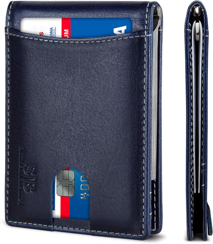 SERMAN BRANDS RFID Blocking Slim Bifold Genuine Leather Minimalist Front Pocket Wallets for Men with Money Clip Thin Mens