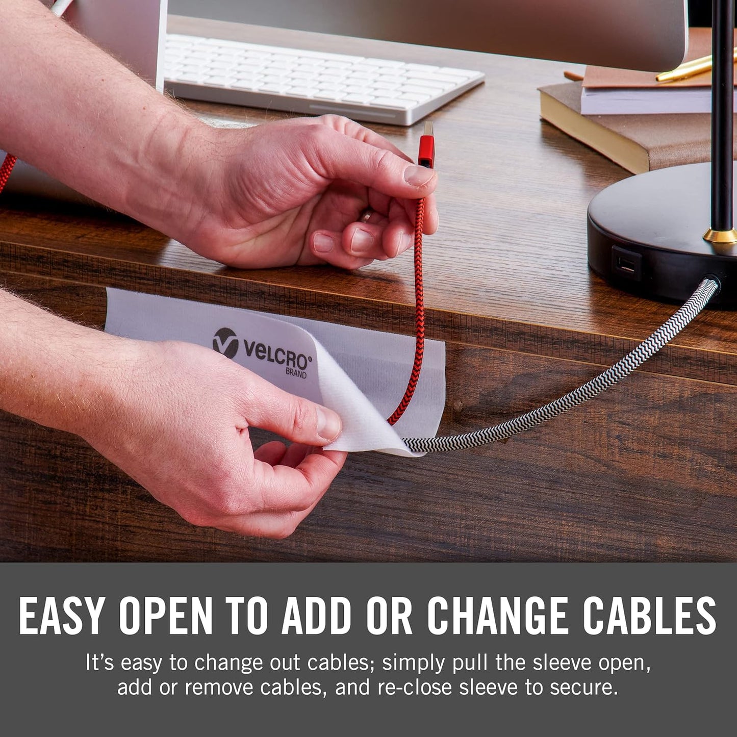 VELCRO Brand Mountable Cable Sleeve | Cord Management Mounts on Walls, Desk or Entertainment Center | Removable Adhesive is Damage Free | 8in Black, 2pk, 8in - 2Pk