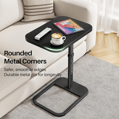 Kitstorack TV Tray Table, Adjustable Height & Flip-Top & Rounded Metal Corners, Snack Table for Couch, Sofa, Bed, Chair, Living Room, C Shaped End Side Table for Eating, Dinner or Laptop, Small Spaces