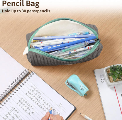 Pencil Bag Pen Case, Soft Corduroy Small Pencil Pouch Organizer with Zipper, Cute Pencil Case Pouch Stationery for Girls and Boys – Apricot