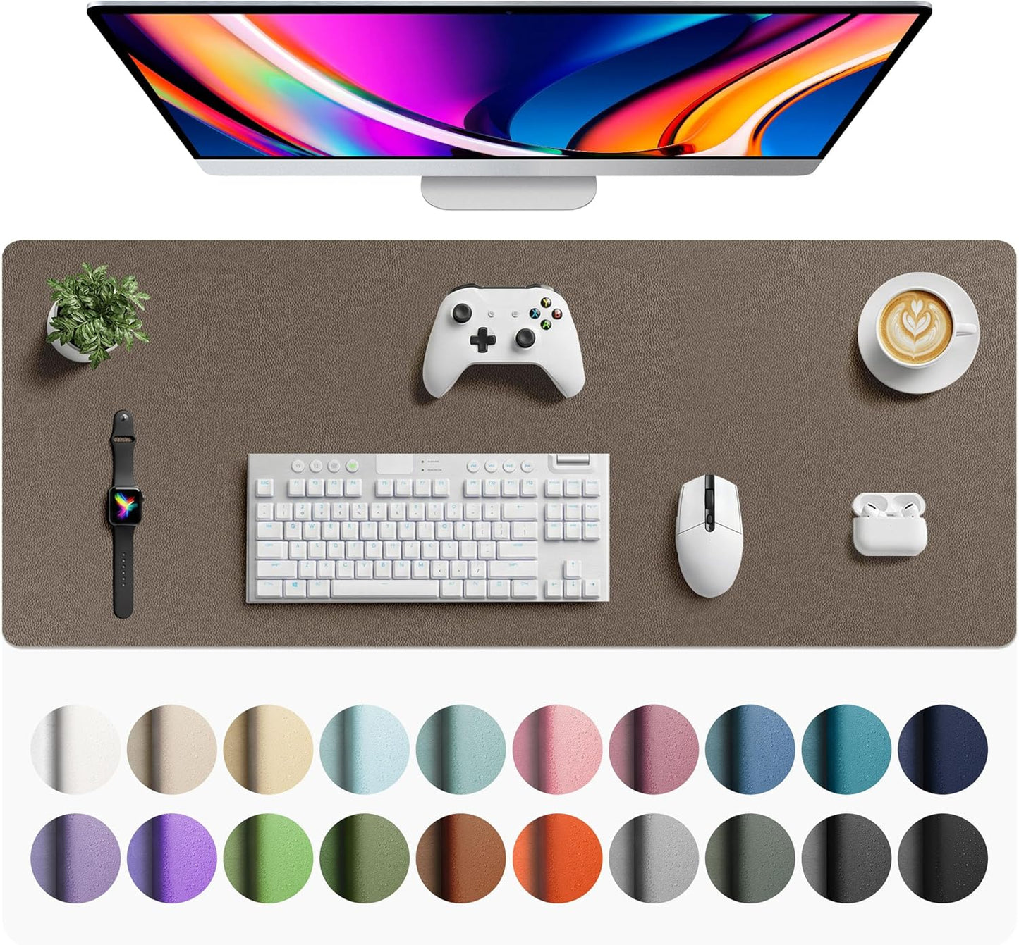 Aothia Non-Slip Waterproof PU Leather Desk Pad Protector for Mouse, Writing Desk, Office, Home, Laptop Blotter, 23.6" x 13.7", Black - Colors A