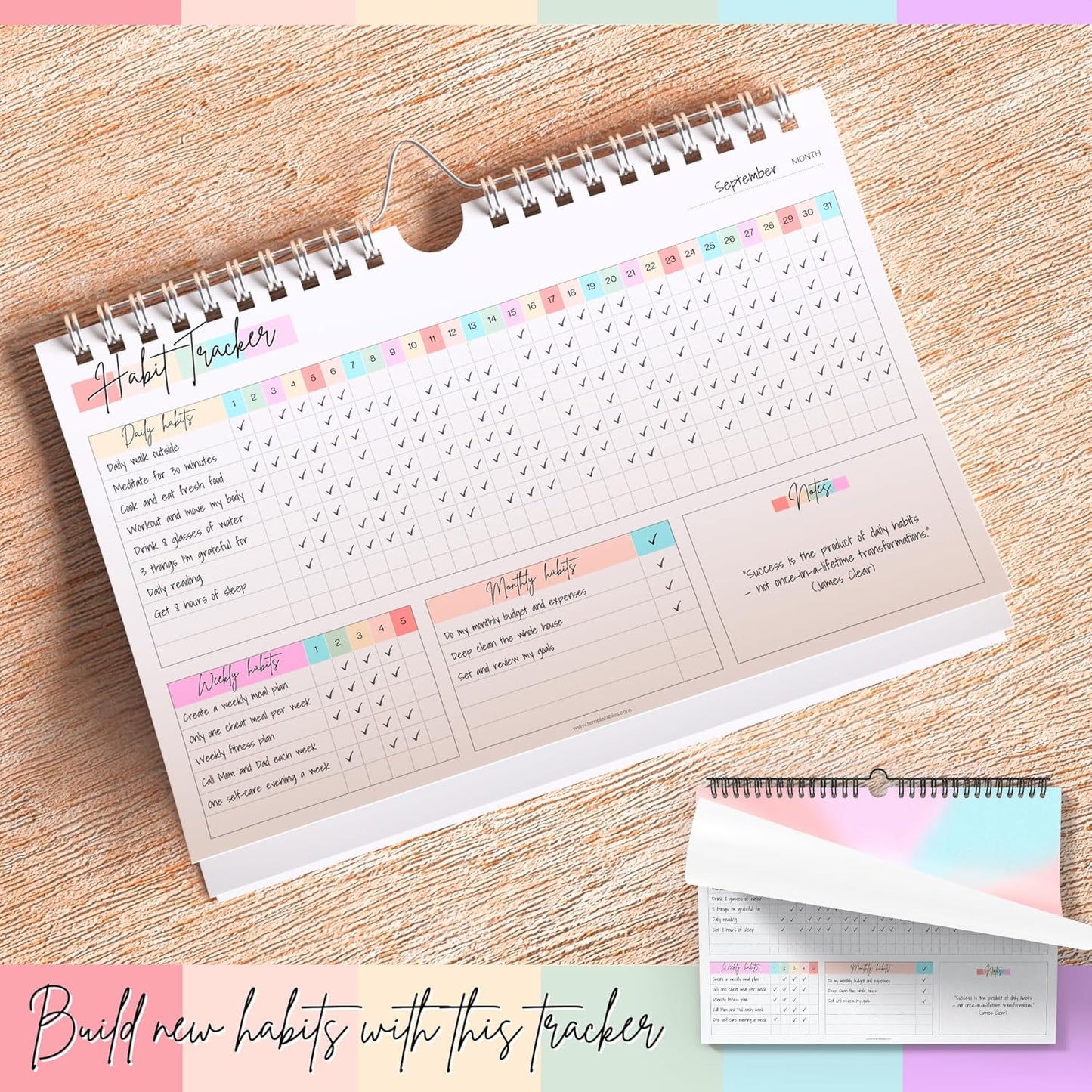 Habit Tracker Calendar – Daily, Weekly & Monthly Habit & Goal Tracker, Wire-Bound Planner with Colorful Design, Premium 250gsm Paper | A5 (Rainbow)