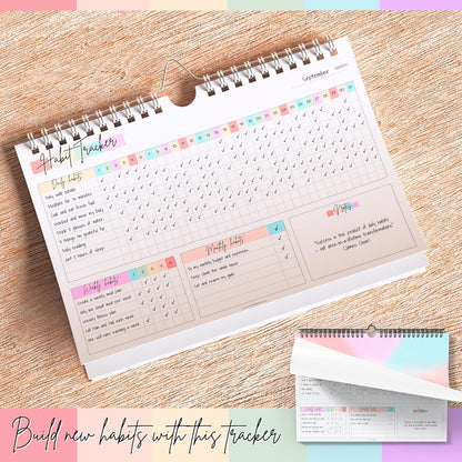Habit Tracker Calendar – Daily, Weekly & Monthly Habit & Goal Tracker, Wire-Bound Planner with Colorful Design, Premium 250gsm Paper | A5 (Rainbow)