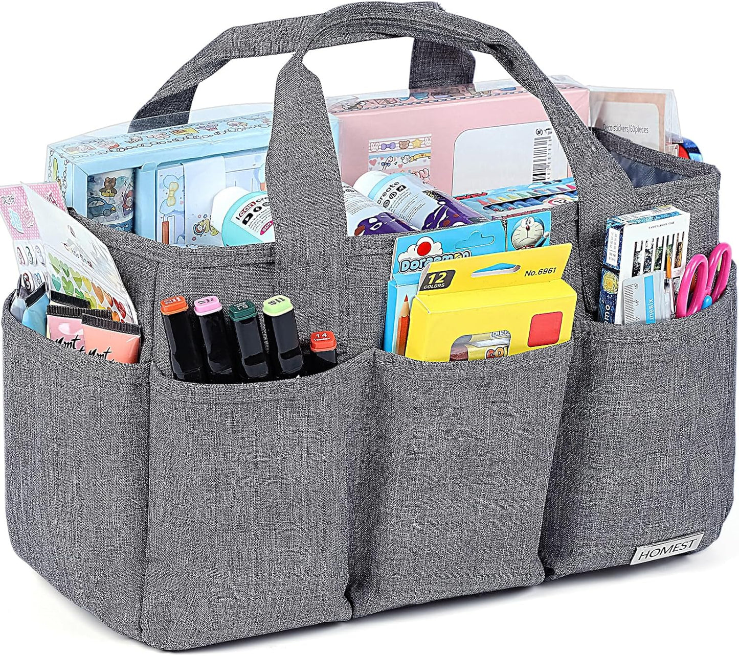 HOMEST Craft Organizer Tote Bag with Multiple Pockets, Storage Art Caddy for Scrapbooking, Crafts Supply Carrier for Tool, Gray