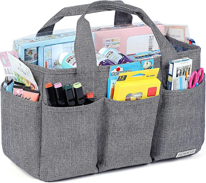 HOMEST Craft Organizer Tote Bag with Multiple Pockets, Storage Art Caddy for Scrapbooking, Crafts Supply Carrier for Tool, Gray