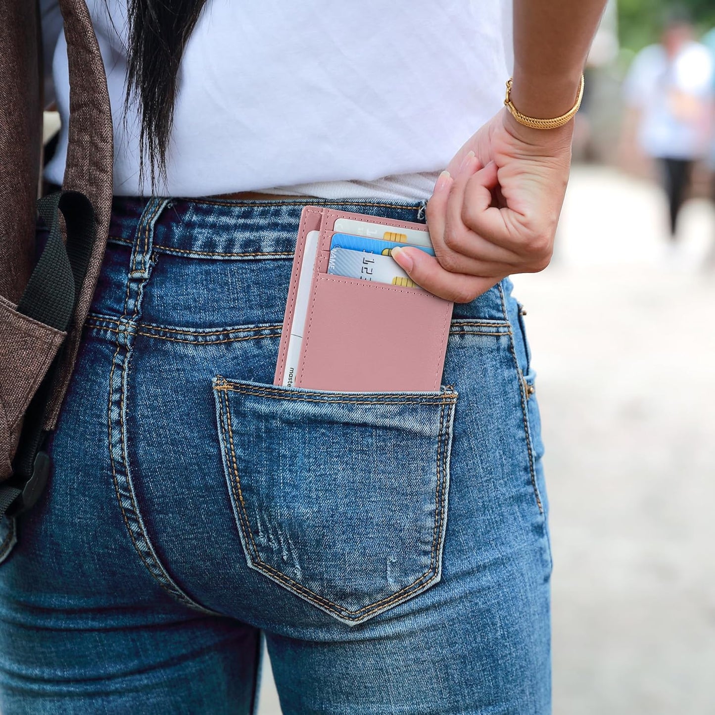 Travelambo Slim Wallet Front Pocket Minimalist Leather RFID Blocking Medium Size
