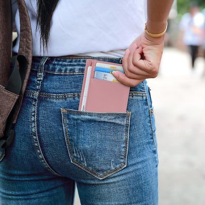Travelambo Slim Wallet Front Pocket Minimalist Leather RFID Blocking Medium Size