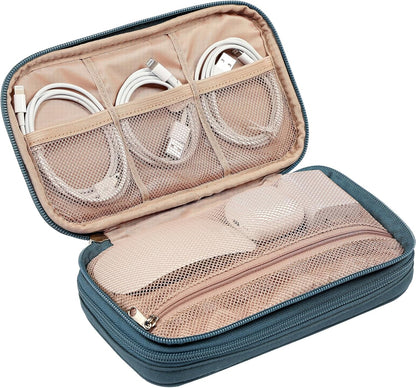 NISHEL Travel Cord Organizer Case, Double Layers Tech Electronic Bag, Essentials for Charger, Cable, Phone, Flash drive, Medium, Pink