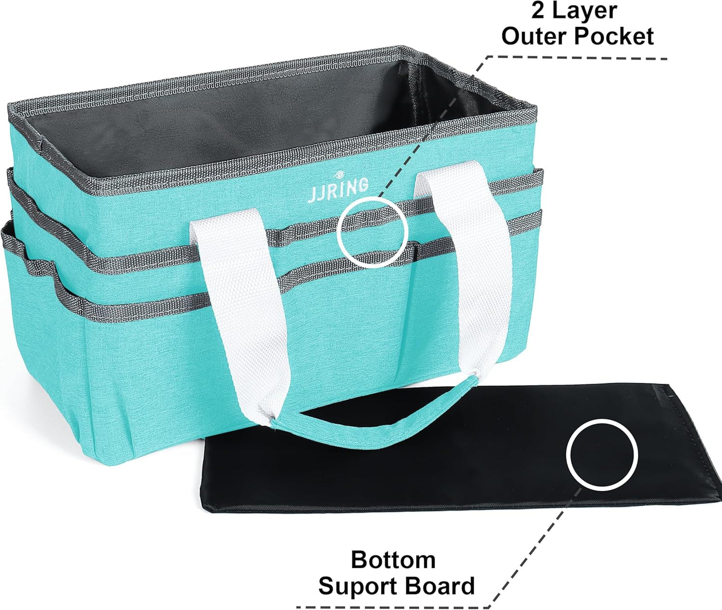 JJRING Craft Organizer Tote Bag for Art Storage, Caddy with Multiple Pockets, Bluish Green Sewing Bag for Scrapbooking, School, Medical, and Office Supplies