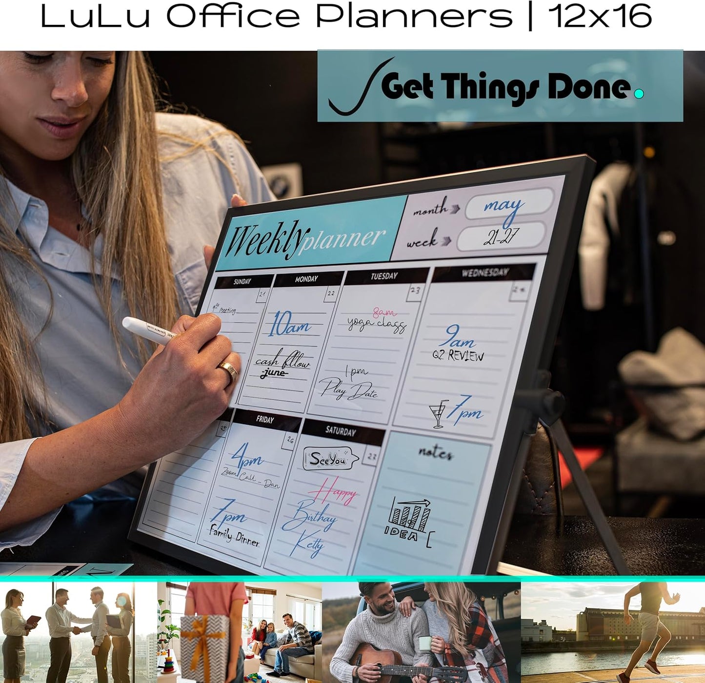 Dry Erase White Board for Desktop & Wall 12"x16" with 2 Magnetic Removable Planners - Weekly & Monthly to Do List Board with Stand, 6 Markers Eraser & Wall Hangers - Portable Double Sided Magnetic