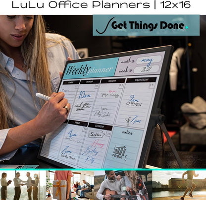 Dry Erase White Board for Desktop & Wall 12"x16" with 2 Magnetic Removable Planners - Weekly & Monthly to Do List Board with Stand, 6 Markers Eraser & Wall Hangers - Portable Double Sided Magnetic