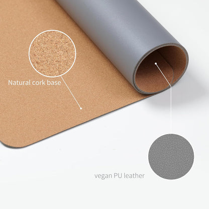 RENMTURE Desk Pad, Cork & PU Leather Desk Mat, Large Mouse pad, Non-Slip Desk Protector and Blotter, Waterproof Writing Pad, Desk Accessories and Organizers for Home Office (Light Yellow, 32"x16")