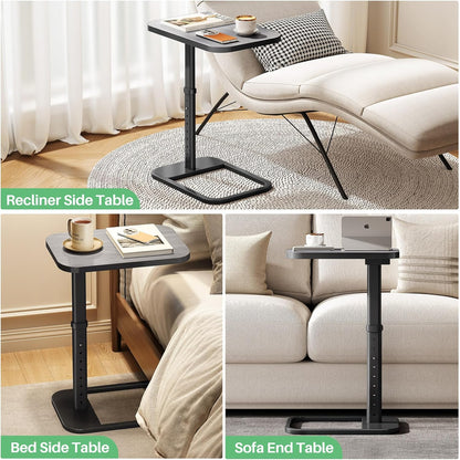 Kitstorack TV Tray Table, Adjustable Height & Flip-Top & Rounded Metal Corners, Snack Table for Couch, Sofa, Bed, Chair, Living Room, C Shaped End Side Table for Eating, Dinner or Laptop, Small Spaces
