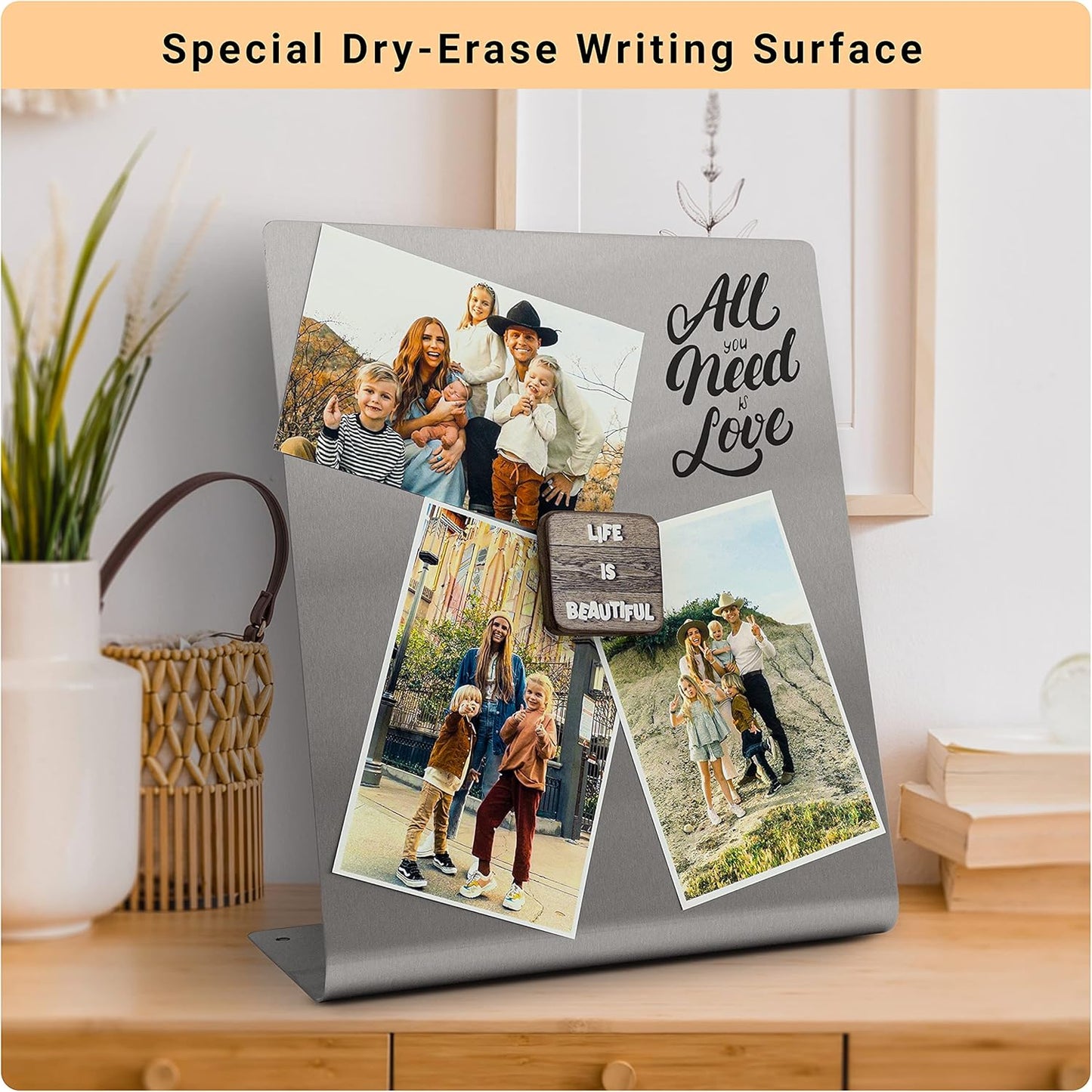 Large Magnetic Bulletin Board for Tabletops – Dry Erase Memo Board with Stand – Metal Easel for Magnet Display – 12x10 Inches + 4 Magnets