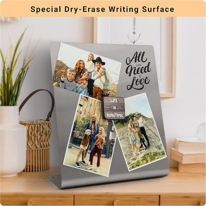 Large Magnetic Bulletin Board for Tabletops – Dry Erase Memo Board with Stand – Metal Easel for Magnet Display – 12x10 Inches + 4 Magnets