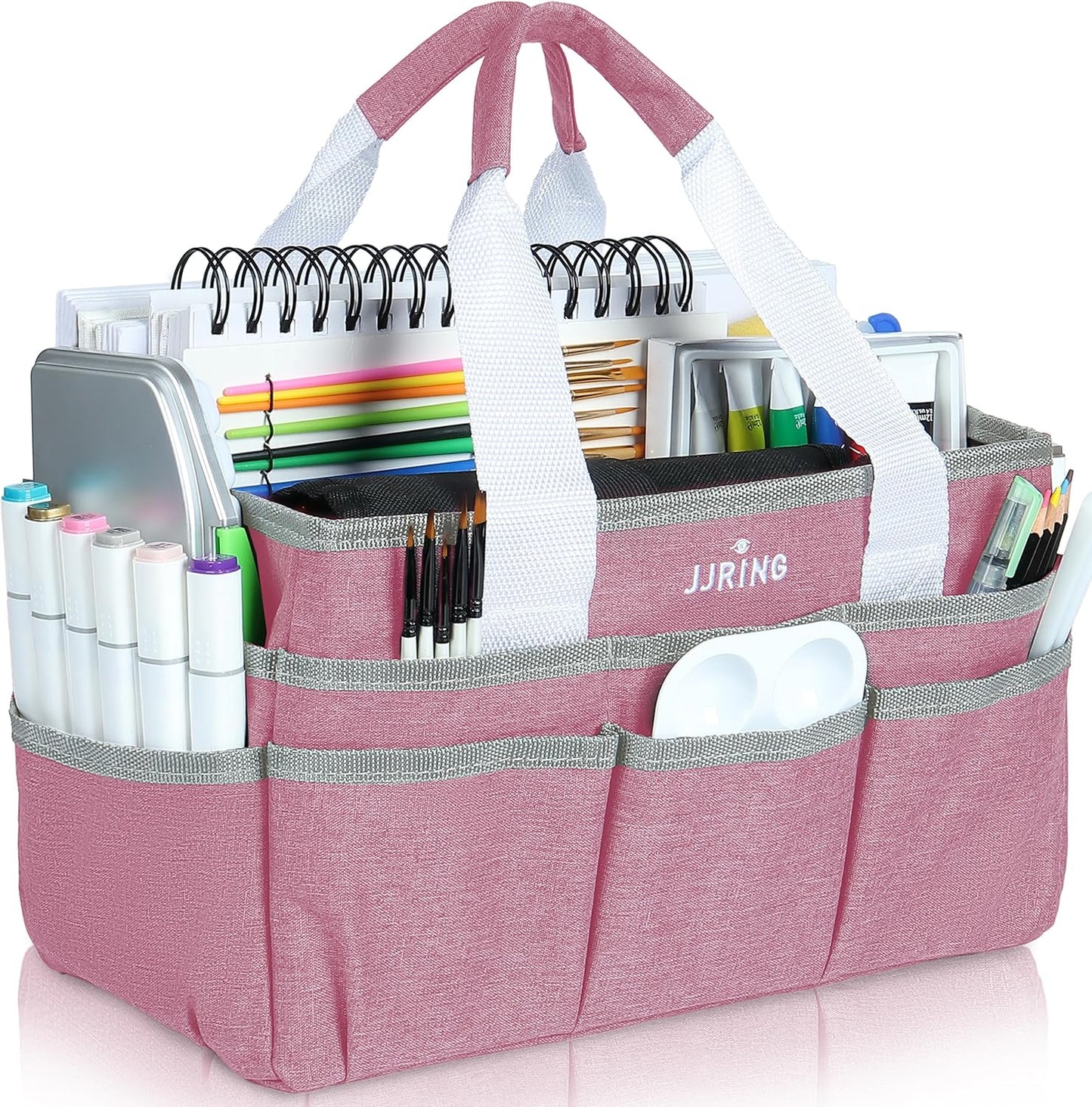 JJRING Craft Organizer Tote Bag for Art Storage, Caddy with Multiple Pockets, Bluish Green Sewing Bag for Scrapbooking, School, Medical, and Office Supplies