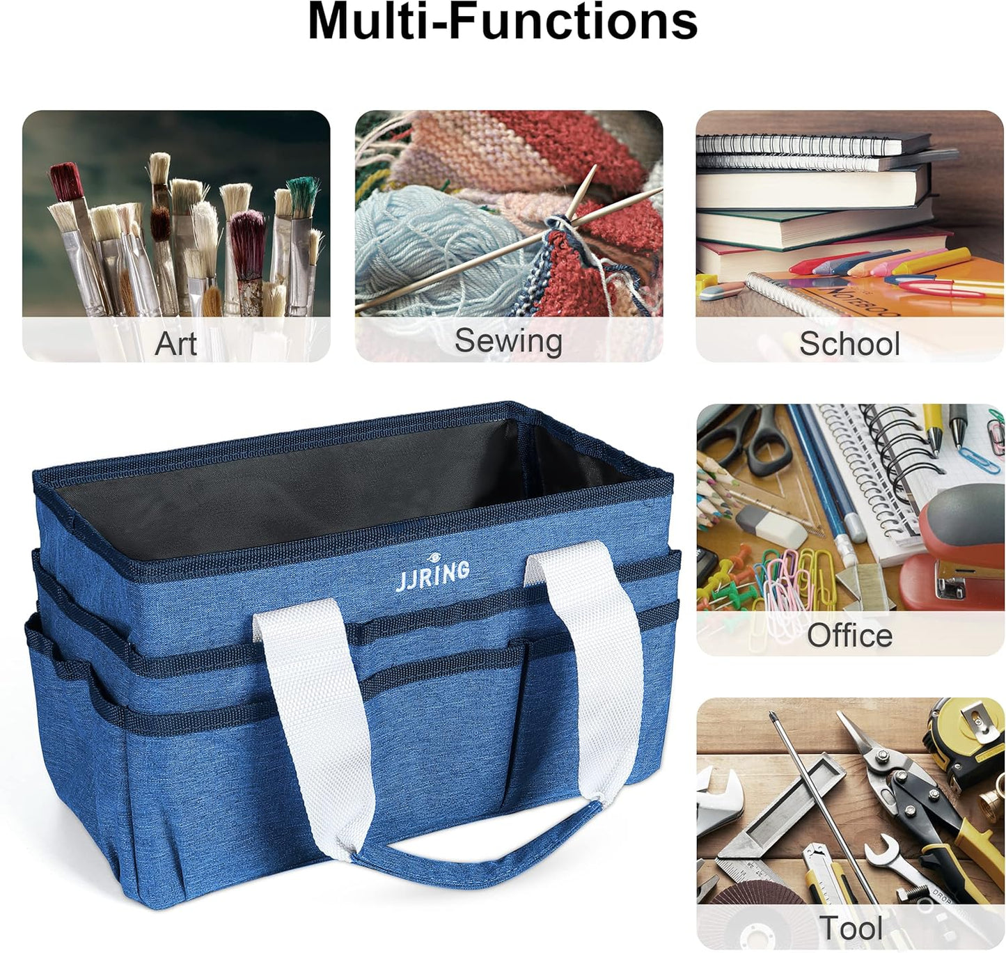 JJRING Craft Organizer Tote Bag for Art Storage, Caddy with Multiple Pockets, Bluish Green Sewing Bag for Scrapbooking, School, Medical, and Office Supplies