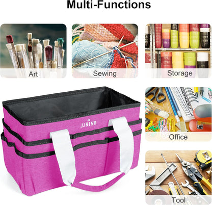 JJRING Craft Organizer Tote Bag for Art Storage, Caddy with Multiple Pockets, Bluish Green Sewing Bag for Scrapbooking, School, Medical, and Office Supplies