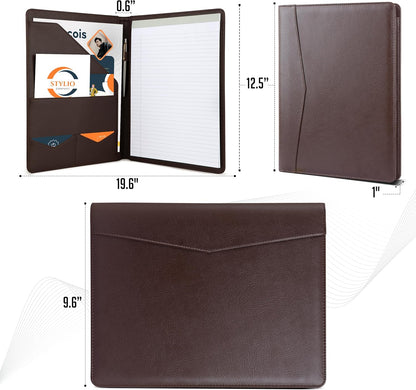 STYLIO Padfolio Portfolio Organizer Binder | Interview Resume Folder, Legal Document, Business Card Holder |w/Letter-Sized Notepad | Handsome Piano Noir Faux Leather Folio Matte Finish, Accent Stitch