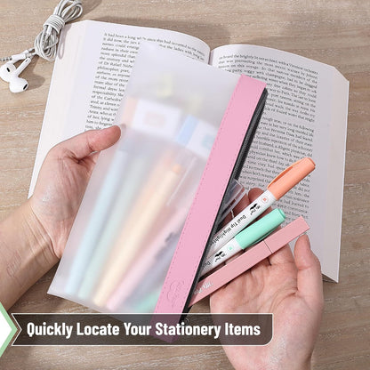 Mr. Pen- Clear Pencil Pouch, 8.50"x4.25", 3 Pack, Durable TPU Material, Medium Water-Resistant Pencil Bags with Smooth Zipper, Multipurpose Clear Pouch for Stationery, School, Office, Travel Supplies