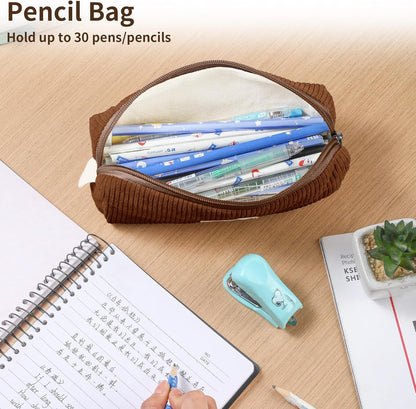 Pencil Bag Pen Case, Soft Corduroy Small Pencil Pouch Organizer with Zipper, Cute Pencil Case Pouch Stationery for Girls and Boys – Apricot