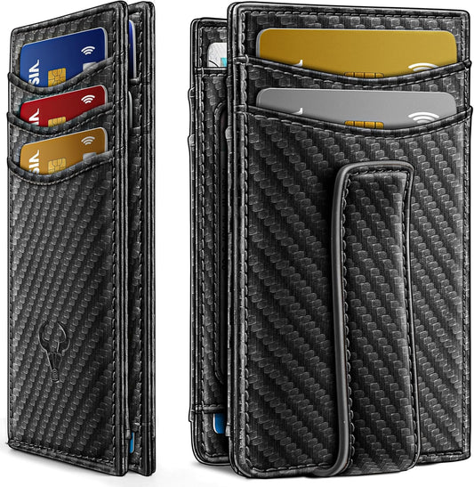 BULLIANT Men Airtag Wallet,Slim Wallet Money Clip Card Holder Magnetic Closure 12 Cards in Front Pocket RFID Blocking