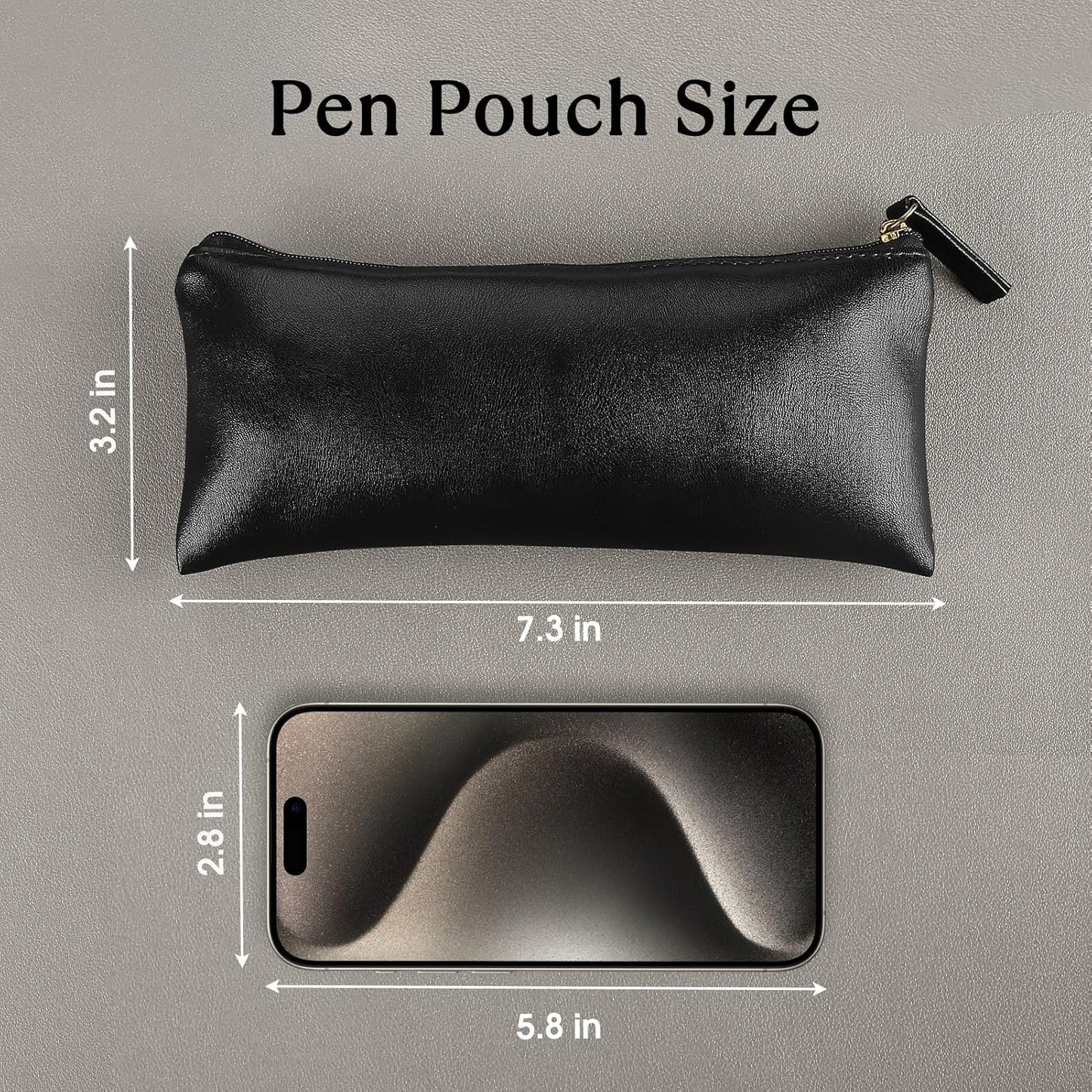 MROCO Pencil Case Black Pencil Bag PU Leather Pen Case Small Zipper Pouch for Pencils, Pens, Markers, Makeups, Change, Coins