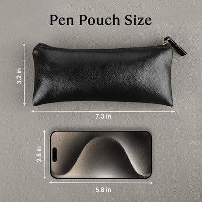 MROCO Pencil Case Black Pencil Bag PU Leather Pen Case Small Zipper Pouch for Pencils, Pens, Markers, Makeups, Change, Coins