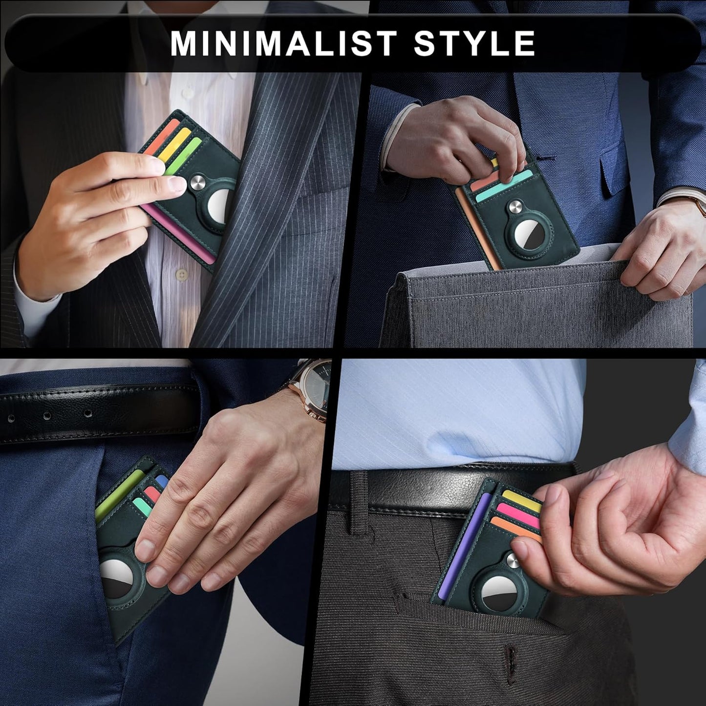 Slim Minimalist Front Pocket Air Tag Wallet, RFID Blocking Card Holder Wallet with Airtag Holder
