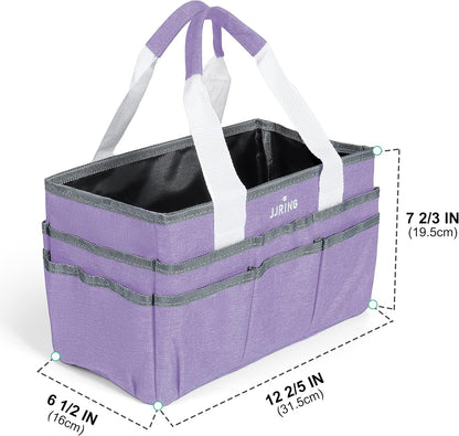 JJRING Craft Organizer Tote Bag for Art Storage, Caddy with Multiple Pockets, Bluish Green Sewing Bag for Scrapbooking, School, Medical, and Office Supplies