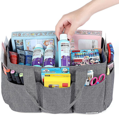 HOMEST Craft Organizer Tote Bag with Multiple Pockets, Storage Art Caddy for Scrapbooking, Crafts Supply Carrier for Tool, Gray