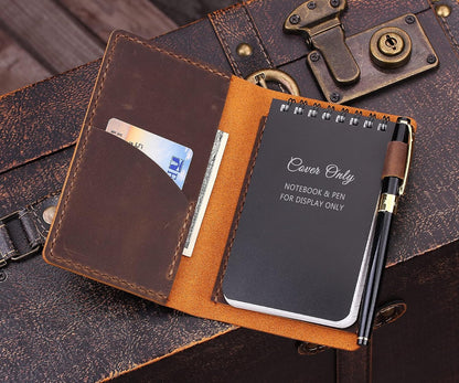 Robrasim Top Bound 3"x5" Memo Notebook Covers, Genuine Leather Cover for 3x5 Top-Spiral Notebook, Memo Book Cover Note Pad Holder Cover Only, Brown