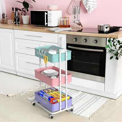 Simple Houseware 3-Tier Heavy Duty Metal Utility Rolling Cart, White