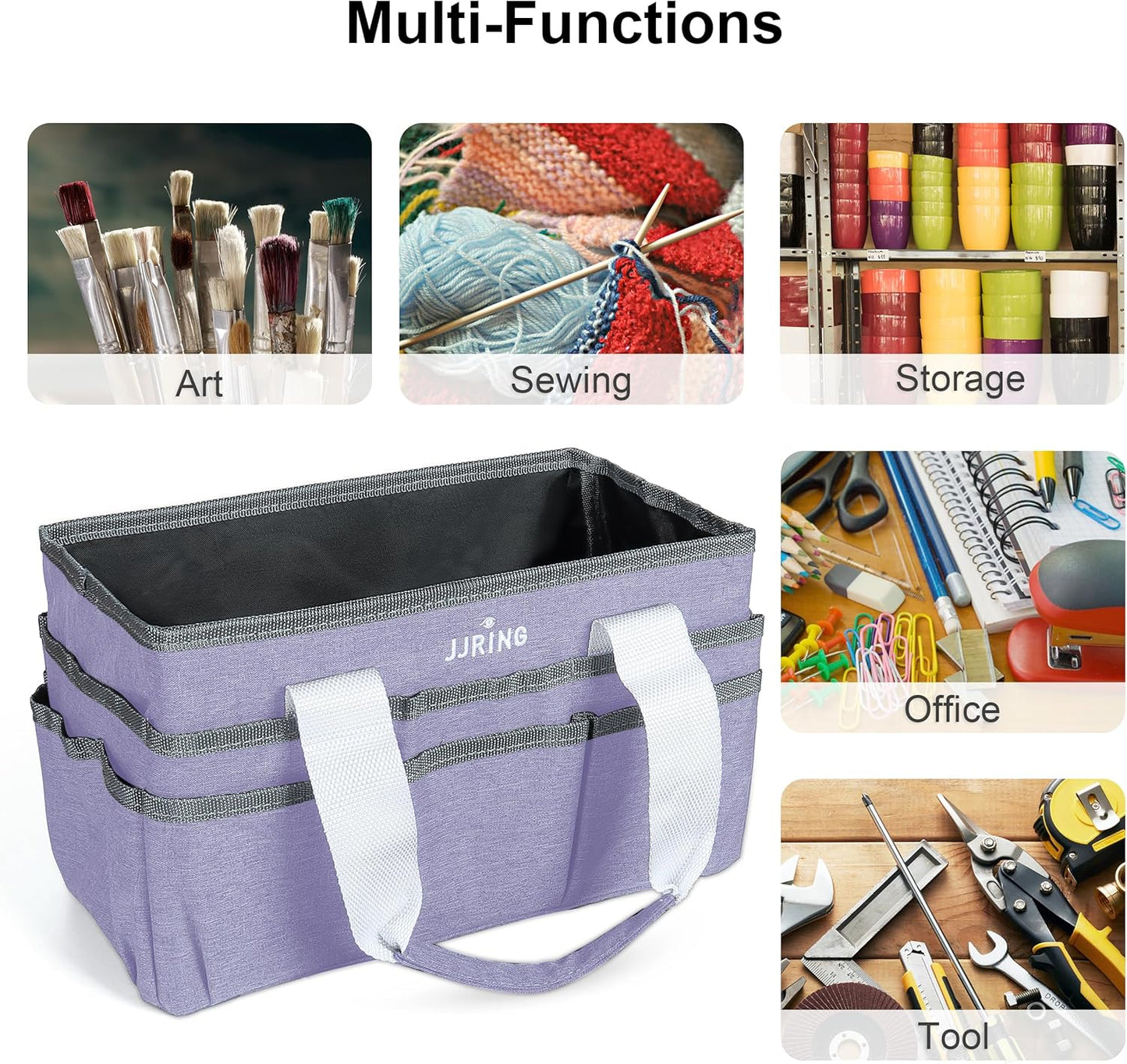 JJRING Craft Organizer Tote Bag for Art Storage, Caddy with Multiple Pockets, Bluish Green Sewing Bag for Scrapbooking, School, Medical, and Office Supplies