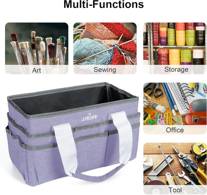 JJRING Craft Organizer Tote Bag for Art Storage, Caddy with Multiple Pockets, Bluish Green Sewing Bag for Scrapbooking, School, Medical, and Office Supplies