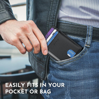 Buffway Slim Minimalist Front Pocket RFID Blocking Leather Wallets for Men and Women - Carbon Fiber Black - Colors B