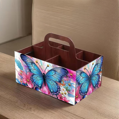 LSQFS DIY Diamond Painting Storage Box, Wooden Multi-Grid Organizer with Handle, Portable Desktop Caddy for Art Kits, Craft Tools, Makeup Brushes, Stationery Home Office