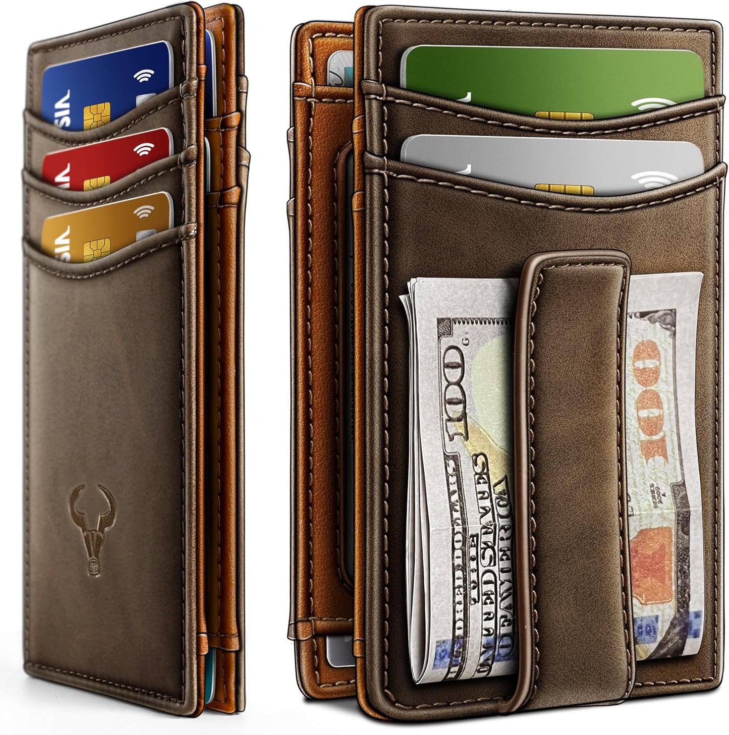 BULLIANT Men Airtag Wallet,Slim Wallet Money Clip Card Holder Magnetic Closure 12 Cards in Front Pocket RFID Blocking