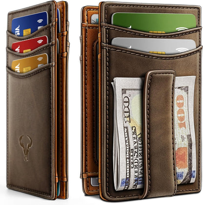 BULLIANT Men Airtag Wallet,Slim Wallet Money Clip Card Holder Magnetic Closure 12 Cards in Front Pocket RFID Blocking