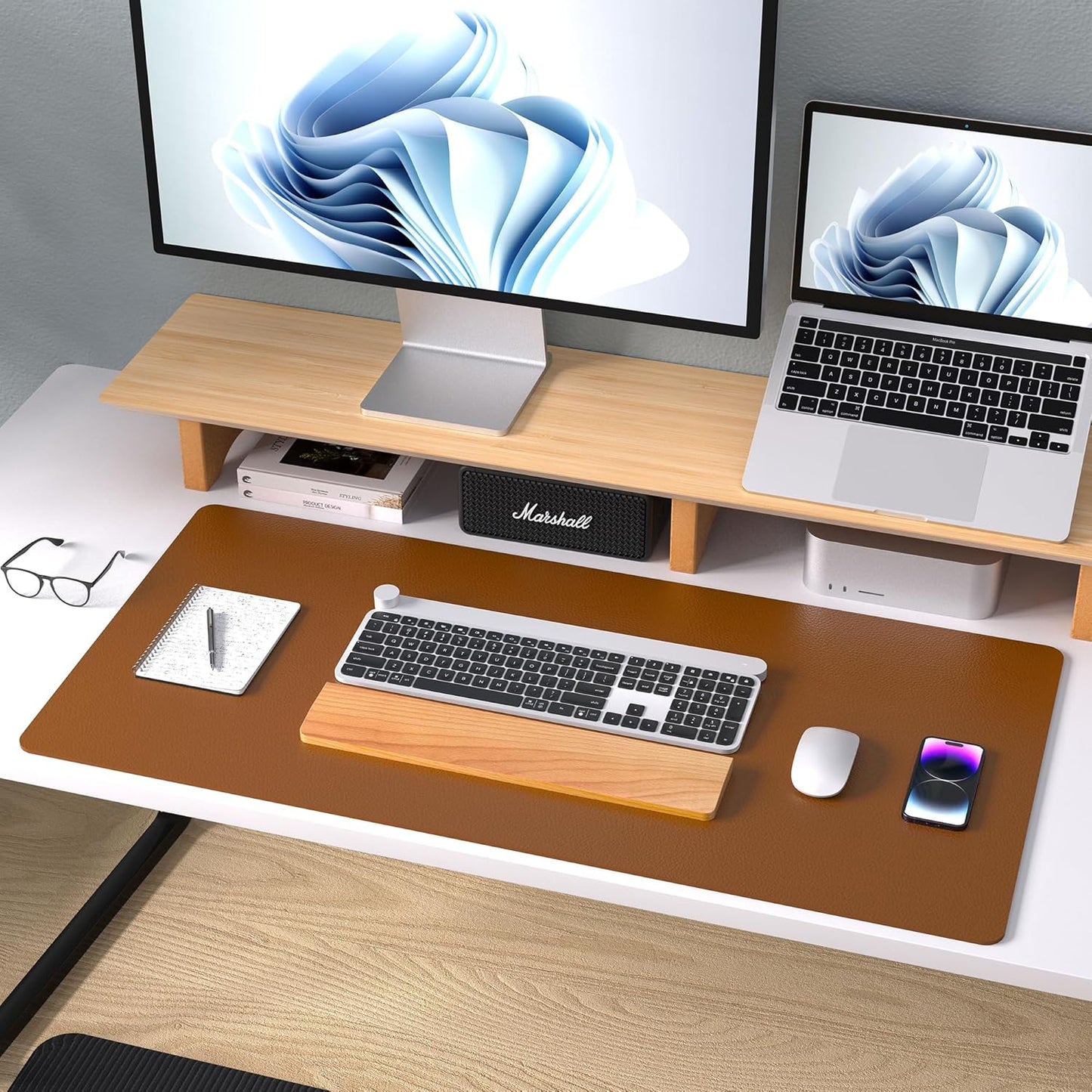 Aothia Leather Desk Pad Protector, Mouse Pad, Office Desk Mat, Non-Slip PU Leather Desk Blotter, Laptop Desk Pad, Waterproof Desk Writing Pad for Office and Home (Black,36" x 17") - Colors A