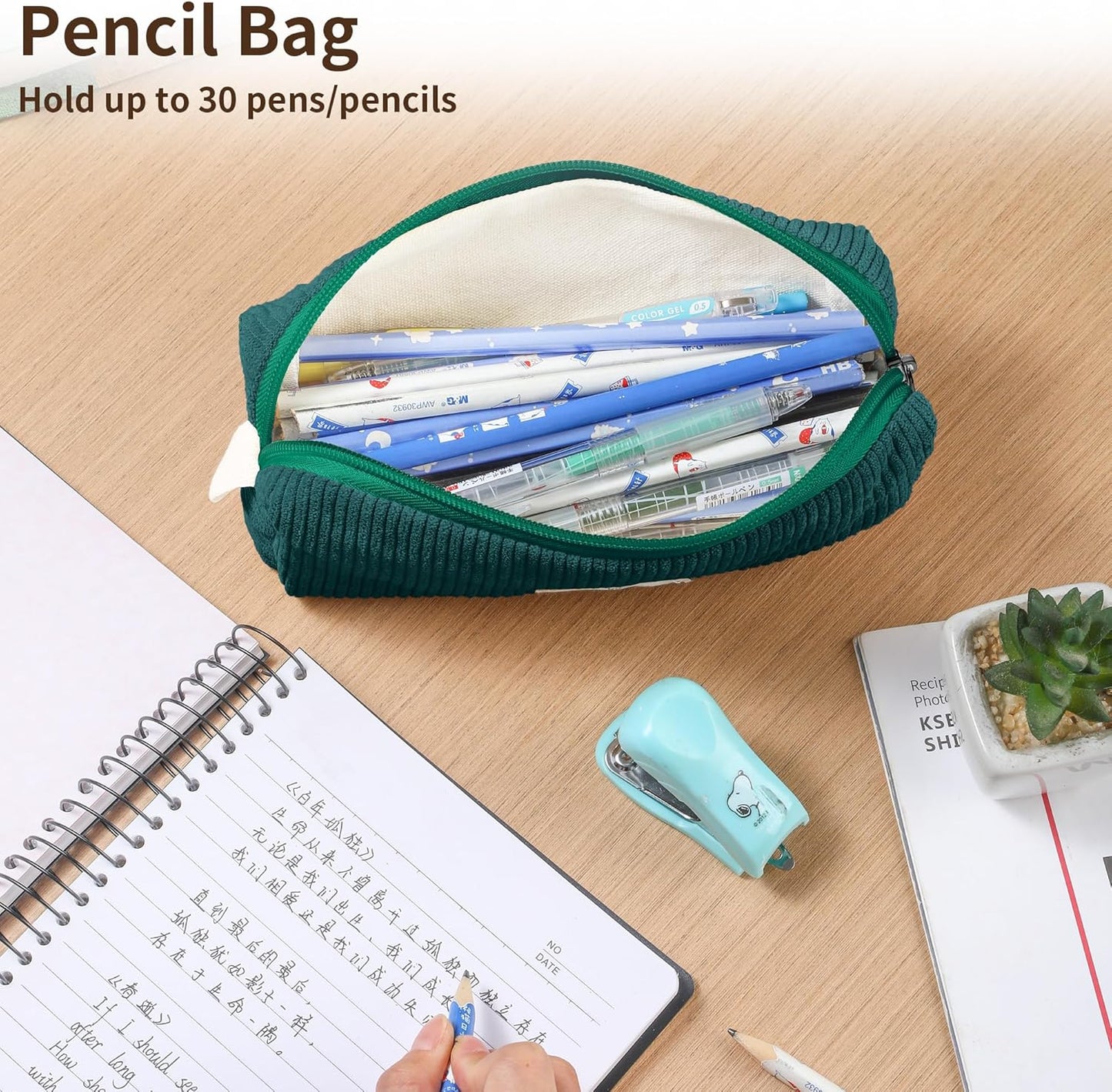 Pencil Bag Pen Case, Soft Corduroy Small Pencil Pouch Organizer with Zipper, Cute Pencil Case Pouch Stationery for Girls and Boys – Apricot