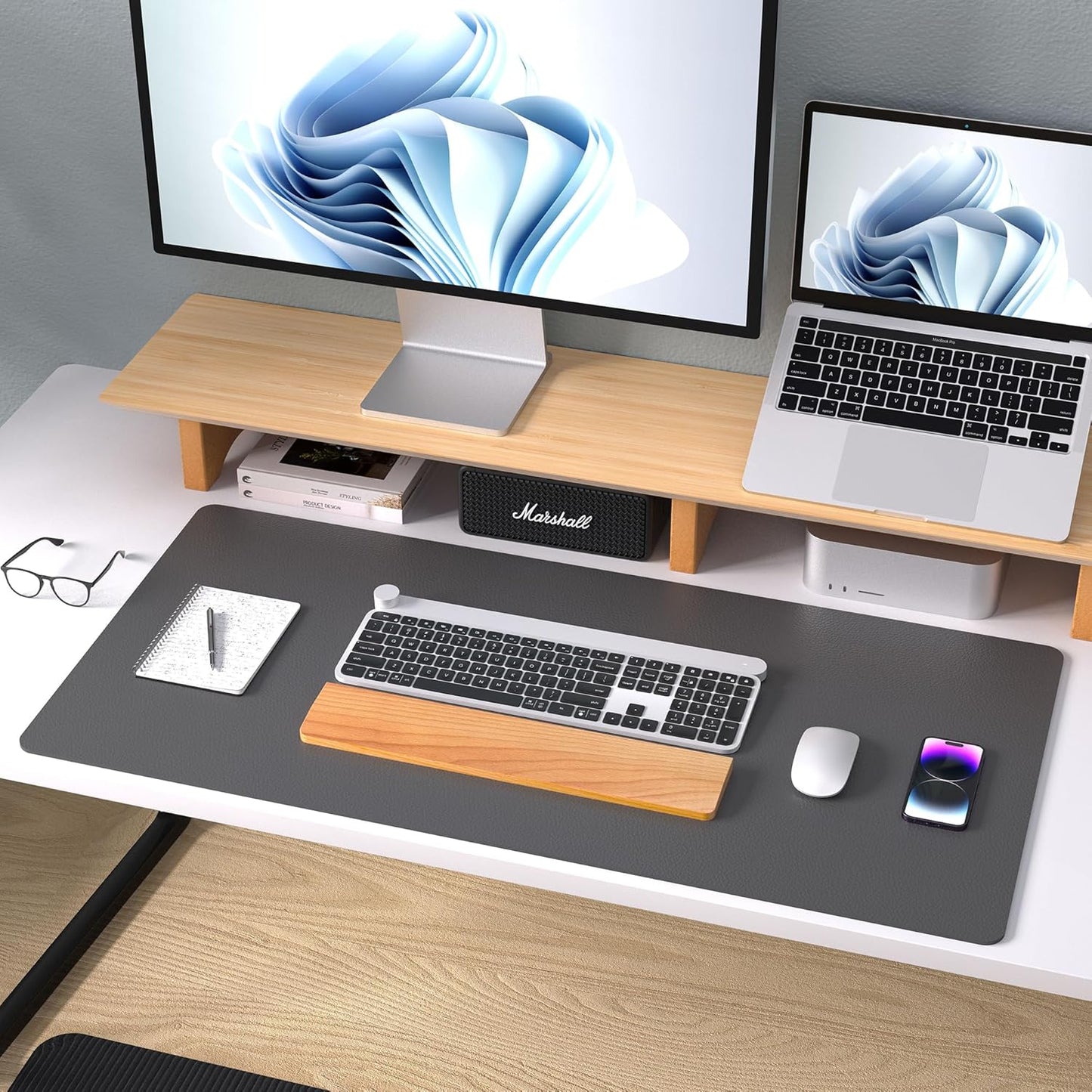 Aothia Non-Slip PU Leather Waterproof Laptop Desk Pad Protector, Blotter Mat, Writing and Mouse Pad for Office & Home, Beige, 23.6" x 13.7" - Colors B