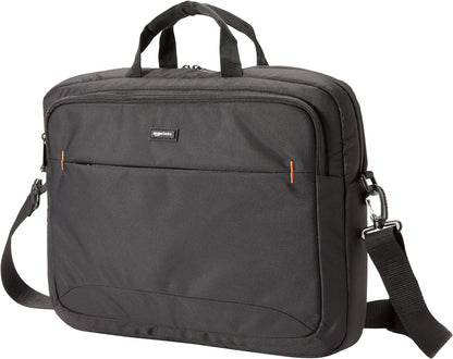 Amazon Basics Laptop Tablet Carrying Case with Shoulder Strap and Grab Handles, 14-inch, Black, Compartments for Storage