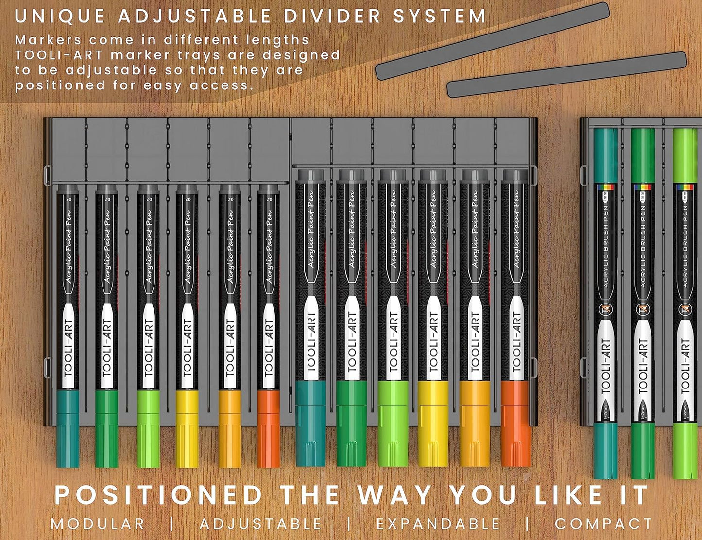 TOOLI-ART 72 Art Marker Storage Tray Desk Organizer Holder, Adjustable Dividers, Modular, Expandable, Stackable, Fit Most Pen, Pencil, Brushes. School, Home, Multi Purpose Tinted Plastic 6 Trays