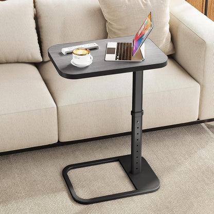 Kitstorack TV Tray Table, Adjustable Height & Flip-Top & Rounded Metal Corners, Snack Table for Couch, Sofa, Bed, Chair, Living Room, C Shaped End Side Table for Eating, Dinner or Laptop, Small Spaces