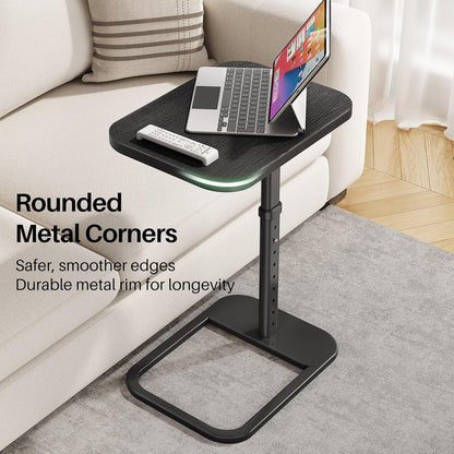 Kitstorack TV Tray Table, Adjustable Height & Flip-Top & Rounded Metal Corners, Snack Table for Couch, Sofa, Bed, Chair, Living Room, C Shaped End Side Table for Eating, Dinner or Laptop, Small Spaces